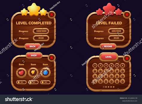 Wooden Game Buttons Cartoon Menu Interface Stock Vector Royalty Free