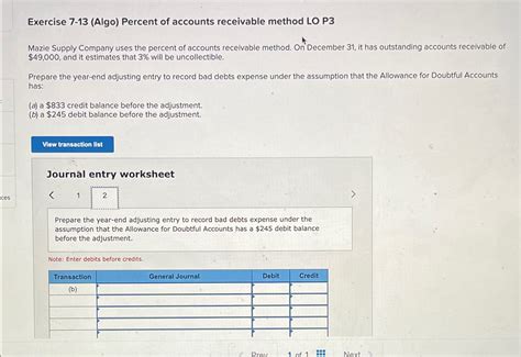 Solved Exercise 7 13 Algo Percent Of Accounts Receivable Chegg