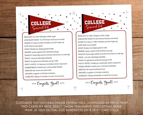 Editable College Survival Kit Printable Red And Black School Etsy Canada