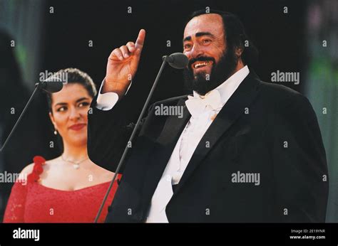 Luciano Pavarotti On Stage At The Pavarotti Picnic In The Park Concert Held In Hyde Park London