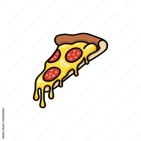 Pizza Slice With Melted Cheese And Salami Or Pepperoni Cartoon Or Comics Illustration With