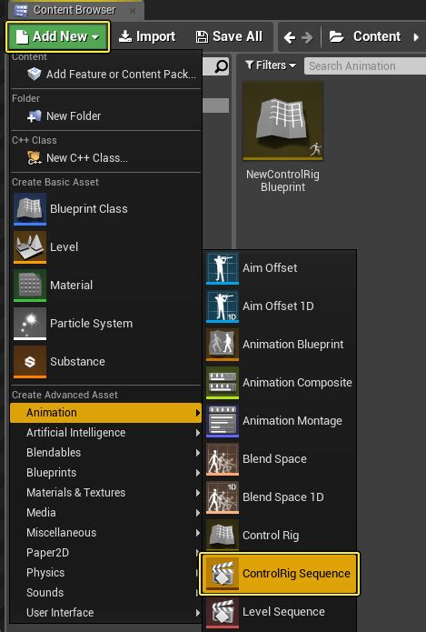 Creating Sequences For Control Rig Unreal Engine Documentation