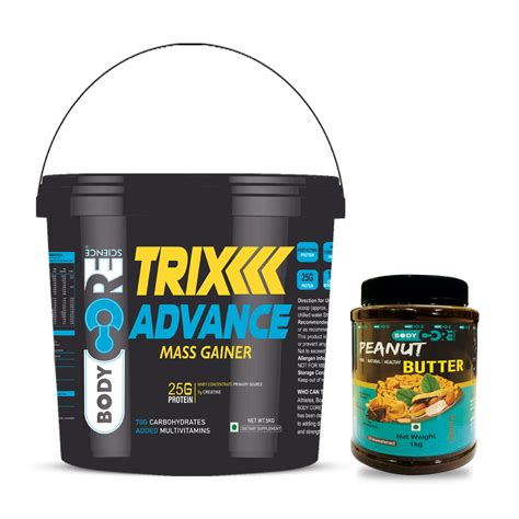 Bcs Trix Advance Mass Gainer 5kg Bcs Chocolate Peanut Butter 1kg Body Core Science