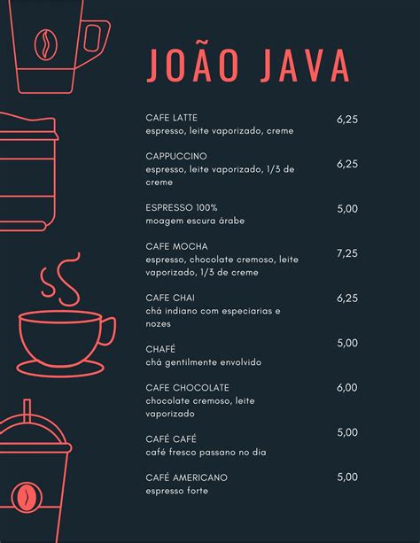 Edite um modelo de Cardápio de Cafés Canva