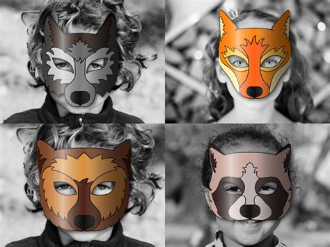 Woodland Forest Animals Masks Printable Wolf Fox Bear Etsy