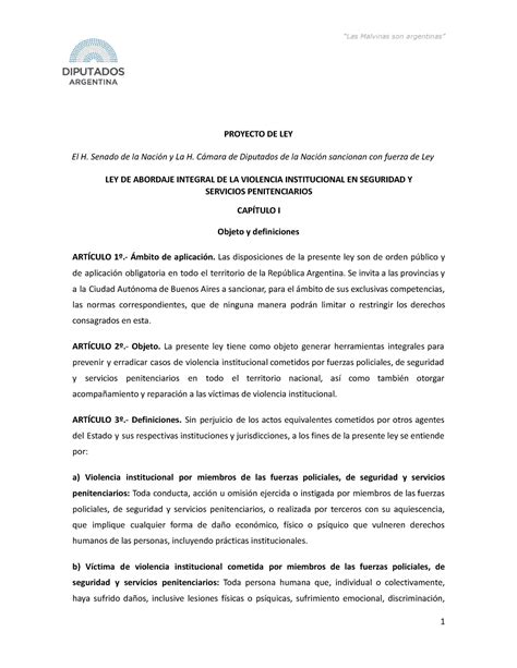 Proyecto De Ley De Abordaje Integral De La Violencia Institucional En