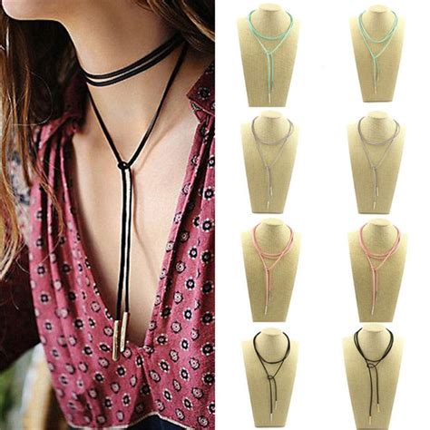 Mylove New Arrival Fashion Women Long Black Leather Rope Choker Collar Necklace Suede Wrap