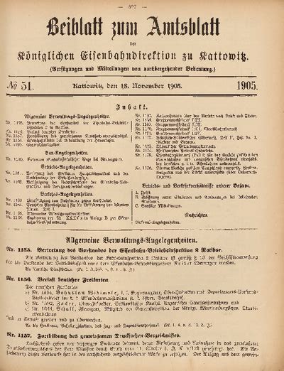 Beiblatt Zum Amtsblatt Der K Niglischen Eisenbahndirektion Zu Kattowitz