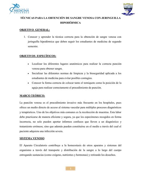 Informe De BioquÍmica TÉcnicas Para La ObtenciÓn De Sangre Venosa Con