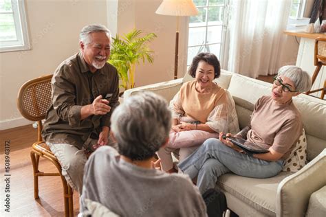 Old Senior Asian Friends Retired People Hapiness Positive Laugh Smile