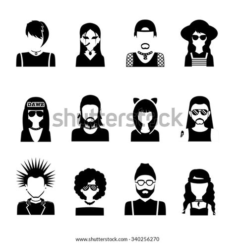 Different Subcultures People Silhouettes Black White Stock Vector