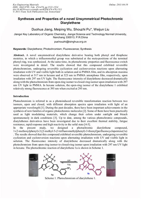 Syntheses And Properties Of A Novel Unsymmetrical Photochromic