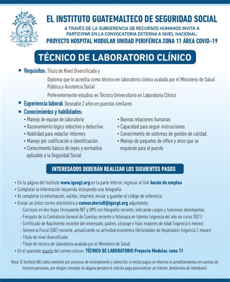 Convocatoria para la plaza de Técnico de Laboratorio Clínico en el