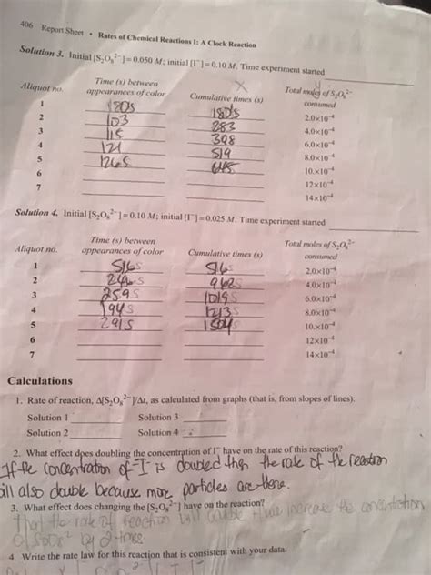 Oneclass Report Sheet Experiment Rates Of Chemical Reactions I A