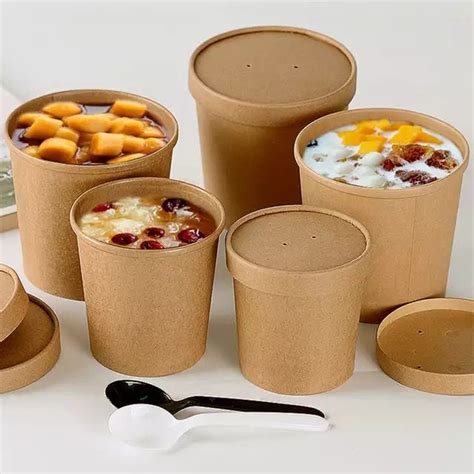 Thick Kraft Paper Cup Disposable Soup Fruit Dessert Packing Cups Round