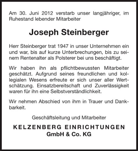 Traueranzeigen Von Joseph Steinberger Aachen Gedenkt