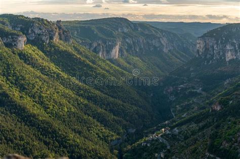 View Of The Gorges De La Jonte And The Village Of Le Truel In The