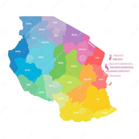 Tanzania Political Map Of Administrative Divisions Stock Vector