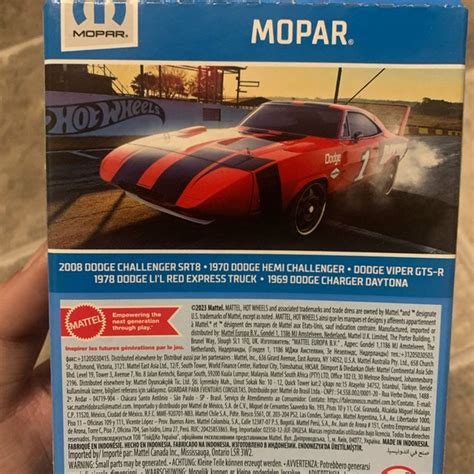 Mattel Toys Hot Wheels Mopar Pack Dodge Challenger Srt Hemi Viper Daytona Lil Red Truck