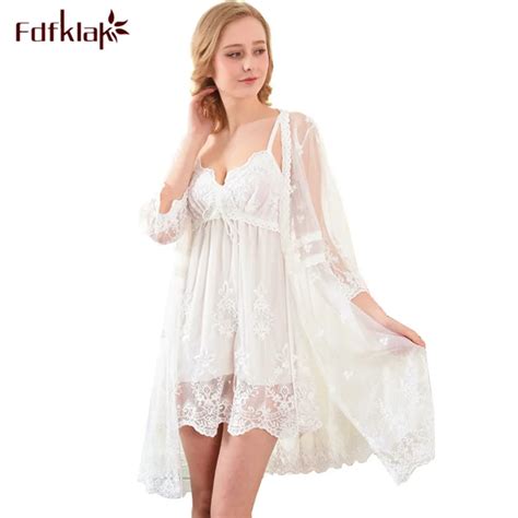 Fdfklak High Quality Sexy 3 Pieces Set Spring Summer Robe Women Lace White Bathrobes Womens