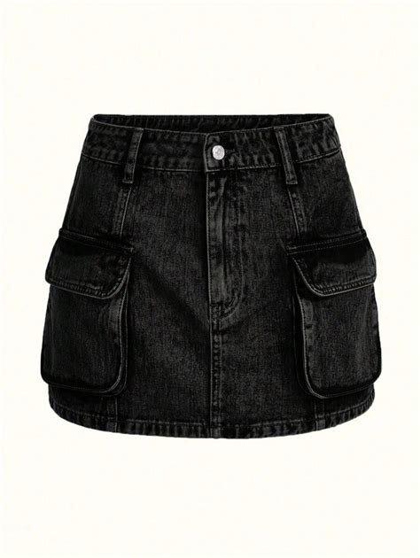 Flap Pocket Denim Skirt Shein Usa