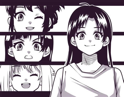 four women anime faces 10427078 Vector Art at Vecteezy