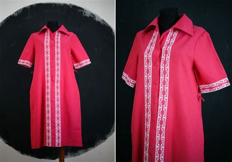 80s AROLA Finland DRESS Midi Pink Woven Ornamental Pockets Scandinavian Minimalism Minimalist ...