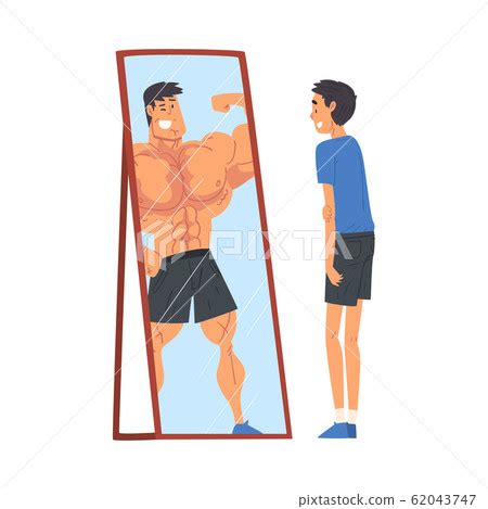 Guy Standing In Front Of Mirror Looking At His Stock Illustration