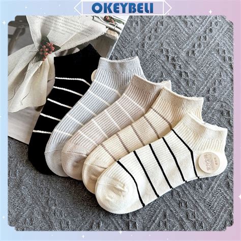 Jual Okey Belikk Kaos Kaki Motif Garis Korea Kaus Kaki Panjang