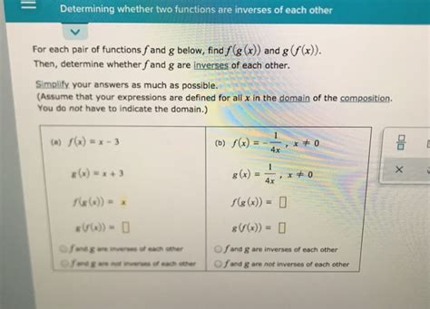 Solved Determining Whether Two Functions Are Inverses Of