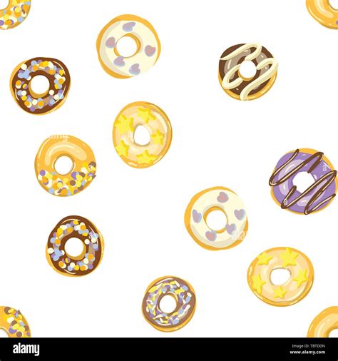 Glazed Donuts Seamless Pattern Bakery Vector Illustration Glazed