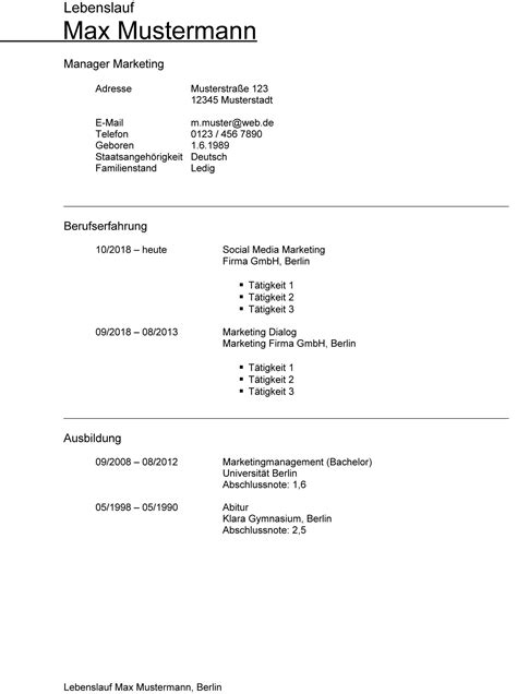 Lebenslauf Max Mustermann BretingVorlage