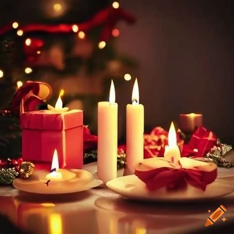 Festive Christmas Table With Candles And Gifts On Craiyon