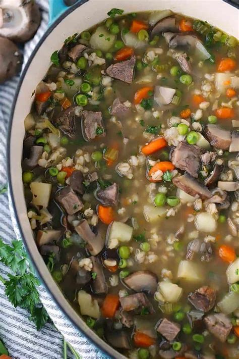 Beef Barley Soup With Mushrooms Bowl Of Delicious