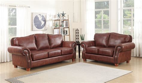 6089 Rustic Rust leather group: Sofa and Loveseat