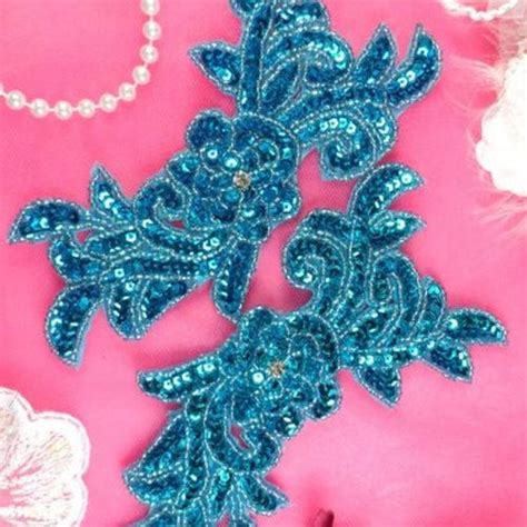 Jb Sequin Appliques Mirror Pair Turquoise Scroll Patch Etsy