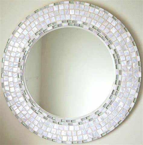 Beautiful Handmade Mosaic Mirror Bevelled Edge Glass White Mother Of