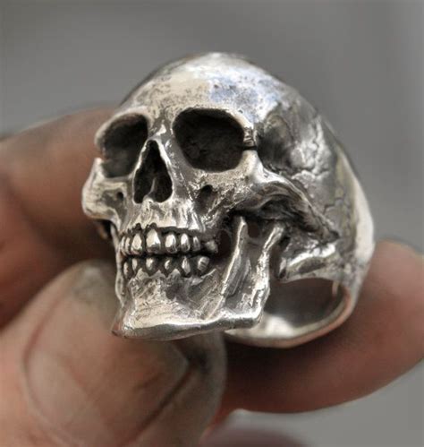 Skull Ring Large Size Full Jaw Silver Mens Skull By Johnny Rings Mens