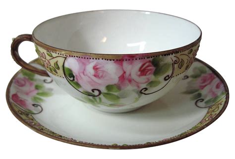 Hand Painted Roses Nippon Cup And Saucer Antique Tea Cups Tea Cups