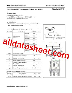 BDX64 데이터시트 PDF Inchange Semiconductor Company Limited