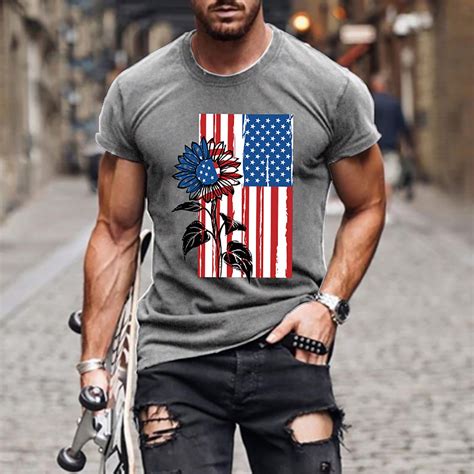 Dyfzdhu Independence Day T Shirts For Men Sunflower T Shirt