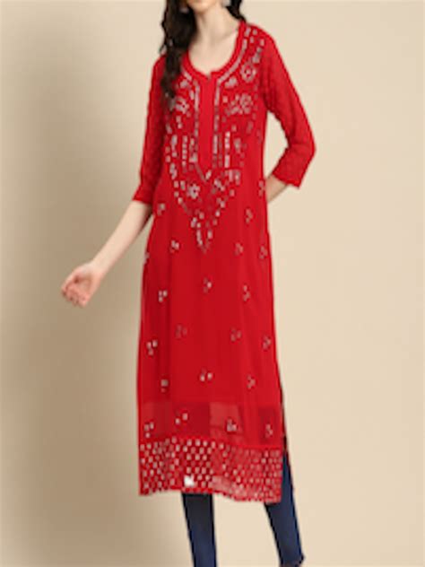 Buy Saadgi Embroidered Chikankari Mirror Work Shadow Work Kurta