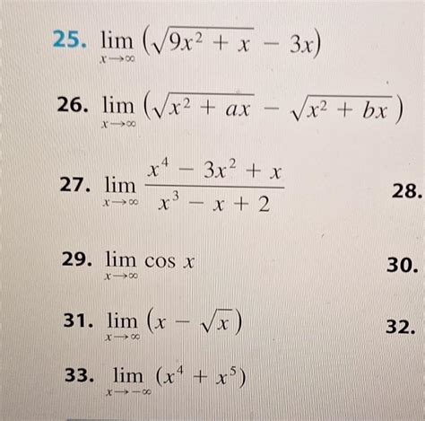 Solved 25 Limx→∞9x2x−3x 26 Limx→∞x2ax−x2bx 27