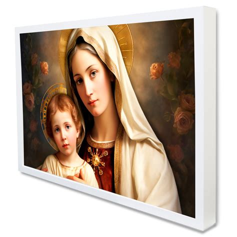 Quadro Decorativo Virgem Maria E O Menino Jesus Em Moldura Caixa