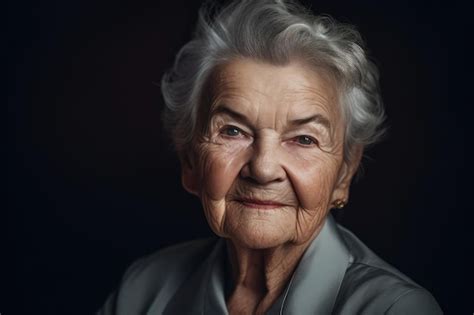 Un Retrato De Una Mujer Mayor Con El Pelo Gris Peinado Hacia Atr S