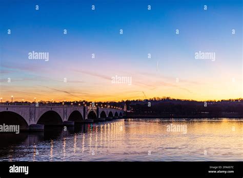 Golden Hour Sunset Over Potomac River In Northern Virginia Rosslyn