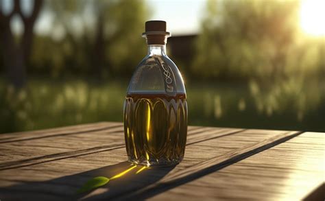 Premium AI Image A Bottle Of Olive Oil Sits On A Wooden Table In A