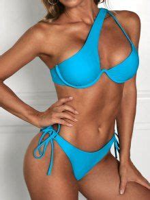 Brit Manuela X Zaful One Shoulder Tie Side Cutout Tanga Bikini Swimwear