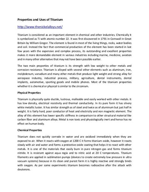 Properties and Uses of Titanium