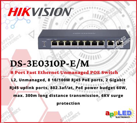 Hikvision Ds E P E M Port Fast Ethernet Unmanaged Poe Switch